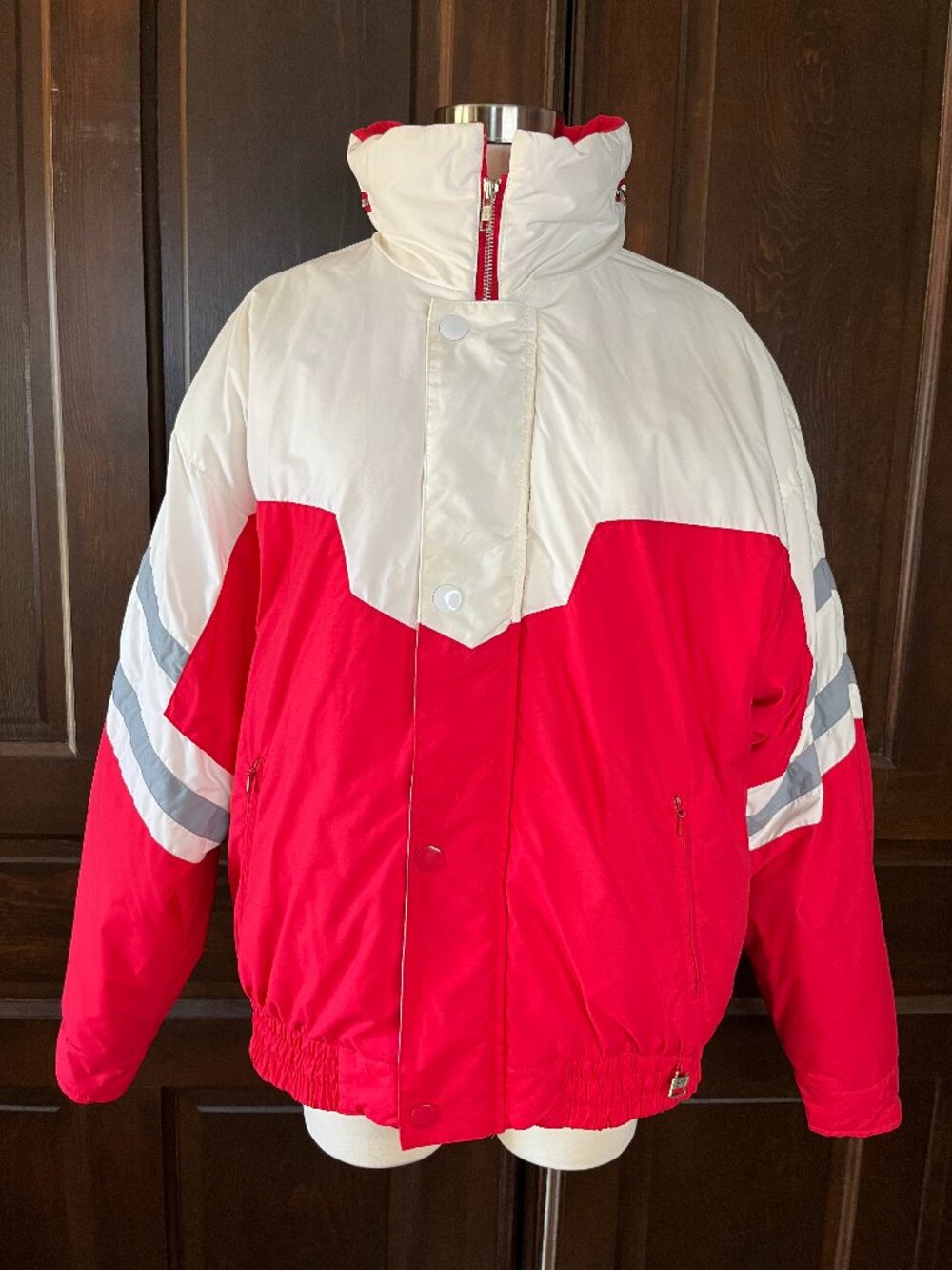 Subello Vintage Ski Jacket Winter Snow Coat 70s 80s Retro Women's XL Red/White